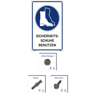 Hinweisschild Labor - Sicherheitsschuhe benutzen - 30 x 45 cm gelocht & Kit Arbeitsschuhe Schutzschuhe