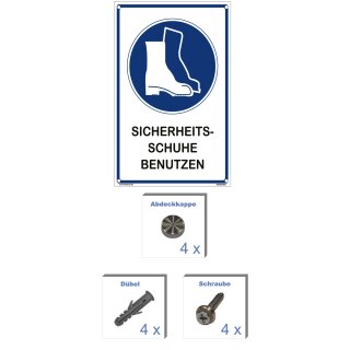 Hinweisschild Labor - Sicherheitsschuhe benutzen - 40 x 60 cm gelocht & Kit Arbeitsschuhe Schutzschuhe