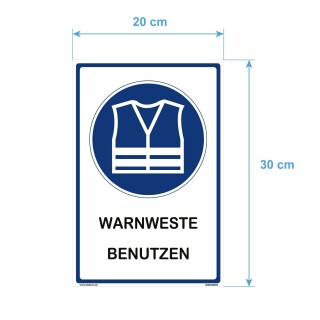 Hinweisschild - Warnweste benutzen - 20 x 30 cm Sicherheitsweste Schutzweste Arbeitsweste Warnjacke Werkstatt
