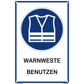 Hinweisschild - Warnweste benutzen - 30 x 45 cm gelocht Sicherheitsweste Schutzweste Arbeitsweste Warnjacke Werkstatt