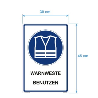 Hinweisschild - Warnweste benutzen - 30 x 45 cm gelocht Sicherheitsweste Schutzweste Arbeitsweste Warnjacke Werkstatt