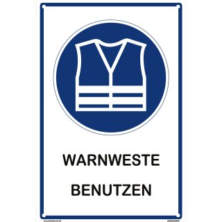 Hinweisschild - Warnweste benutzen - 40 x 60 cm gelocht Sicherheitsweste Schutzweste Arbeitsweste Warnjacke Werkstatt