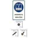 Hinweisschild - Warnweste benutzen - 40 x 60 cm gelocht & Kit Sicherheitsweste Schutzweste Arbeitsweste Warnjacke Werkstatt
