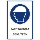 Hinweisschild Baustelle - Kopfschutz benutzen - Schutzhelm Bauhelm blau Baustellen Arbeit