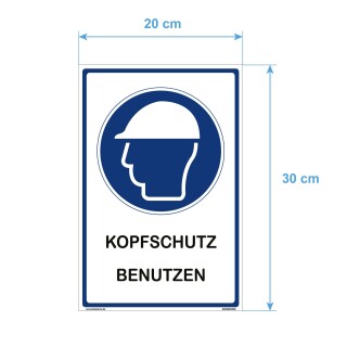 Hinweisschild Baustelle - Kopfschutz benutzen - 20 x 30 cm gelocht Schutzhelm Bauhelm blau Baustellen Arbeit