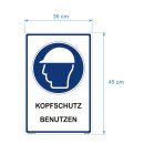 Hinweisschild Baustelle - Kopfschutz benutzen - 30 x 45 cm Schutzhelm Bauhelm blau Baustellen Arbeit