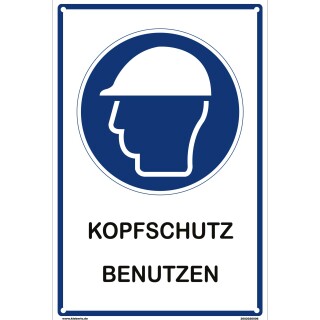 Hinweisschild Baustelle - Kopfschutz benutzen - 30 x 45 cm gelocht Schutzhelm Bauhelm blau Baustellen Arbeit