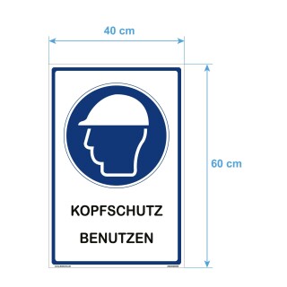 Hinweisschild Baustelle - Kopfschutz benutzen - 40 x 60 cm Schutzhelm Bauhelm blau Baustellen Arbeit