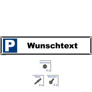 Parkplatzschild - Wunschtext - 52 x 11 cm gelocht & Kit Parkverbotsschild parken verboten Einfahrt freihalten Privatparkplatz