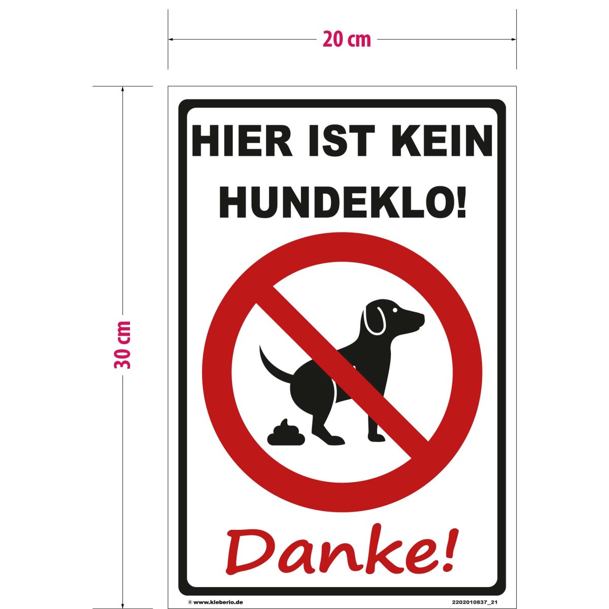 Kleberio Schild „Kein Hundeklo“ – 20x30 Cm, Aluminium, Wetterfest Für Garten & Zaun