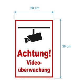 Schild Videoüberwachung - Achtung! - Warnhinweis 20 x 30 cm gelocht & Kit