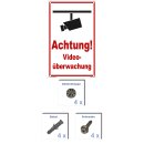 Schild Videoüberwachung - Achtung! - Warnhinweis 20 x 30 cm gelocht & Kit