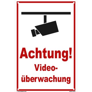 Schild Videoüberwachung - Achtung! - Warnhinweis 30 x 45 cm gelocht