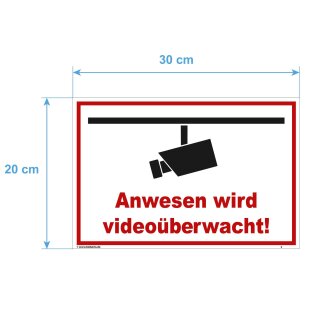 Schild Videoüberwachung - Anwesen - Warnhinweis 20 x 30 cm gelocht & Kit