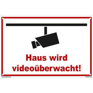 Schild Videoüberwachung - Haus - Warnhinweis 20 x 30 cm gelocht