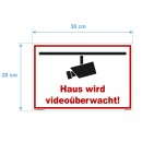 Schild Videoüberwachung - Haus - Warnhinweis 20 x 30 cm gelocht & Kit