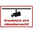 Schild Videoüberwachung - Grundstück - Warnhinweis 20 x 30 cm gelocht