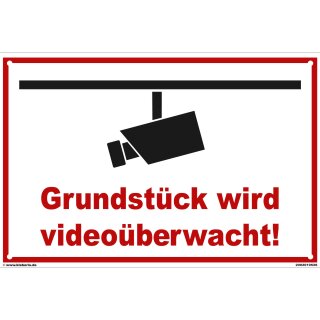 Schild Videoüberwachung - Grundstück - Warnhinweis 30 x 45 cm gelocht