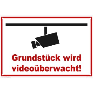 Schild Videoüberwachung - Grundstück - Warnhinweis 40 x 60 cm gelocht