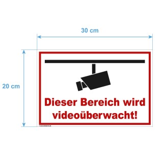 Schild Videoüberwachung - Bereich - Warnhinweis 20 x 30 cm