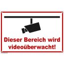 Schild Videoüberwachung - Bereich - Warnhinweis 20 x 30 cm gelocht