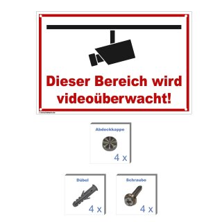Schild Videoüberwachung - Bereich - Warnhinweis 40 x 60 cm gelocht & Kit
