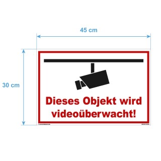 Schild Videoüberwachung - Objekt - Warnhinweis 30 x 45 cm gelocht