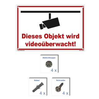 Schild Videoüberwachung - Objekt - Warnhinweis 40 x 60 cm gelocht & Kit