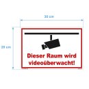 Schild Videoüberwachung - Raum - Warnhinweis 20 x 30 cm gelocht