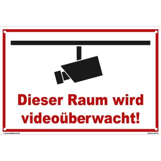Schild Videoüberwachung - Raum - Warnhinweis 30 x 45 cm gelocht