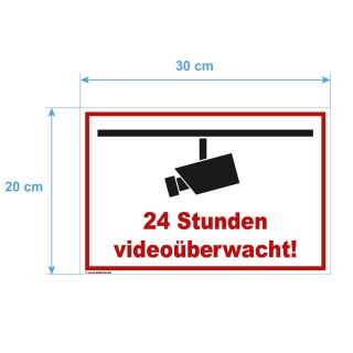 Schild Videoüberwachung - 24 Stunden - Warnhinweis 20 x 30 cm gelocht