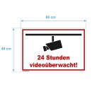 Schild Videoüberwachung - 24 Stunden - Warnhinweis 40 x 60 cm gelocht