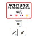 Schild Videoüberwachung - Achtung! Videoüberwacht - Warnhinweis 20 x 30 cm gelocht & Kit