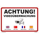 Schild Videoüberwachung - Achtung! Videoüberwacht - Warnhinweis 30 x 45 cm gelocht