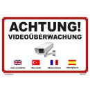 Schild Videoüberwachung - Achtung! Videoüberwacht - Warnhinweis 40 x 60 cm gelocht