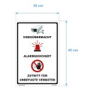 Schild Videoüberwachung - Videoüberwacht, Alarmgesichert, Zutritt für Unbefugte verboten - Warnhinweis 30 x 45 cm