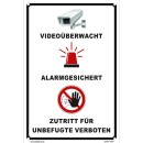 Schild Videoüberwachung - Videoüberwacht, Alarmgesichert, Zutritt für Unbefugte verboten - Warnhinweis 40 x 60 cm gelocht