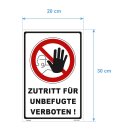Schild - Zutritt für Unbefugte verboten - Baustellenschild 20 x 30 cm gelocht