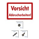 Schild - Vorsicht Abbrucharbeiten - Baustellenschild 20 x 30 cm gelocht & Kit