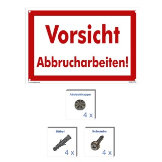 Schild - Vorsicht Abbrucharbeiten - Baustellenschild 30 x 45 cm gelocht & Kit