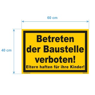 Hinweisschild Das Betreten der Baustelle ist verboten, 2 Stück, 30 x 20 cm, 1 mm starkes PVC Schild mit Bohrlöchern, Schilder für Baustelle für Bauzaun, Eltern haften für ihre Kinder Verbotsschild Hinweisschild Das Betreten der Baustelle ist verboten, 2 Stück, 30 x 20 cm, 1 mm starkes PVC Schild mit Bohrlöchern, Schilder für Baustelle für Bauzaun, Eltern haften für ihre Kinder Verbotsschild