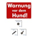 Schild Hund - Warnung vor dem Hund! - Warnhinweis 30 x 45 cm gelocht & Kit