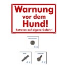 Schild Hund - Warnung vor dem Hund! Betreten auf eigene Gefahr - Warnhinweis 20 x 30 cm gelocht & Kit