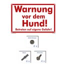 Schild Hund - Warnung vor dem Hund! Betreten auf eigene Gefahr - Warnhinweis 40 x 60 cm gelocht & Kit