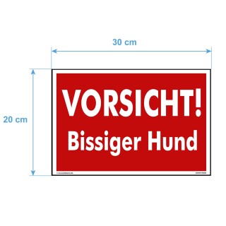 Schild Hund - Vorsicht! Bissiger Hund - Warnhinweis 20 x 30 cm gelocht & Kit
