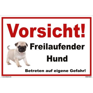 Schild Hund - Vorsicht! Freilaufender Hund Betreten auf eigene Gefahr - Warnhinweis 40 x 60 cm