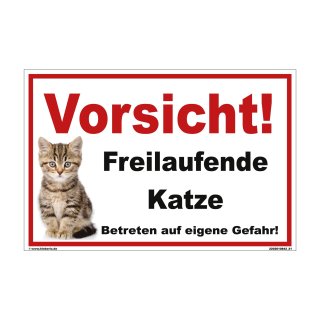 Katzenschild – Vorsicht Freilaufende Katze! Warnschild für Haus & Garten