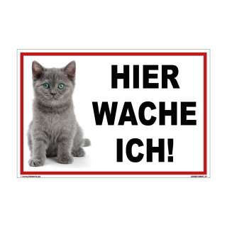 Katzenschild – Hier wache ich! Warnschild Katze für Haus & Garten