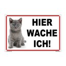 Katzenschild – Hier wache ich! Warnschild Katze für Haus & Garten (20 x 30 cm mit Bohrlöchern)