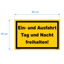Verbotsschild Parkverbot - Ein- und Ausfahrt Tag und Nacht freihalten! - Warnhinweis 40 x 60 cm gelocht & Kit